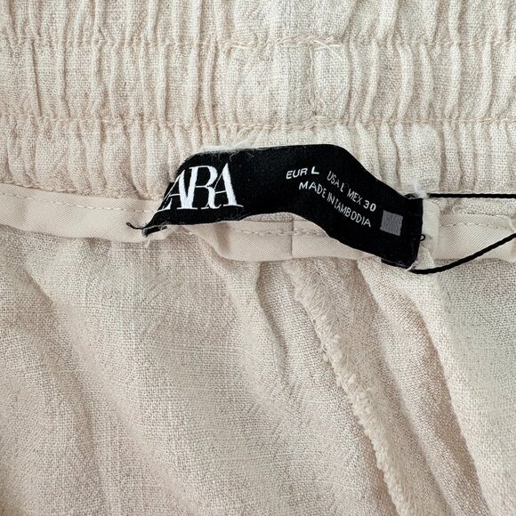 ZARA Linen Blend Cream Beige Drawstring Pants w Pockets - SZ L New w Tag - Picture 4 of 7